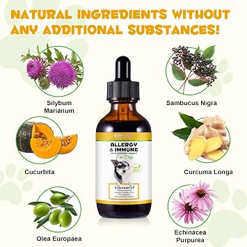 Allergy & Itch Relief Liquid for Dogs, Anti Itch Liquid Supplement Soothes Itchy Skin, Ears, Paws from Allergies, Supports Skin & Coat Health - 60ml