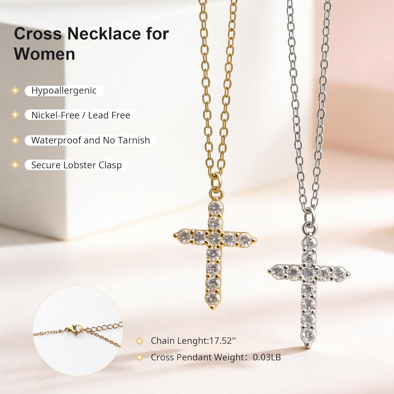 Crown Cross Necklace for Women, 14K Gold Silver Cubic Zirconia Crown Cross Necklace, Diamond Gold Silver Cross Necklaces, Dainty Cross Faith Simple Trendy Charm Jewelry Gift for Women - Image 5
