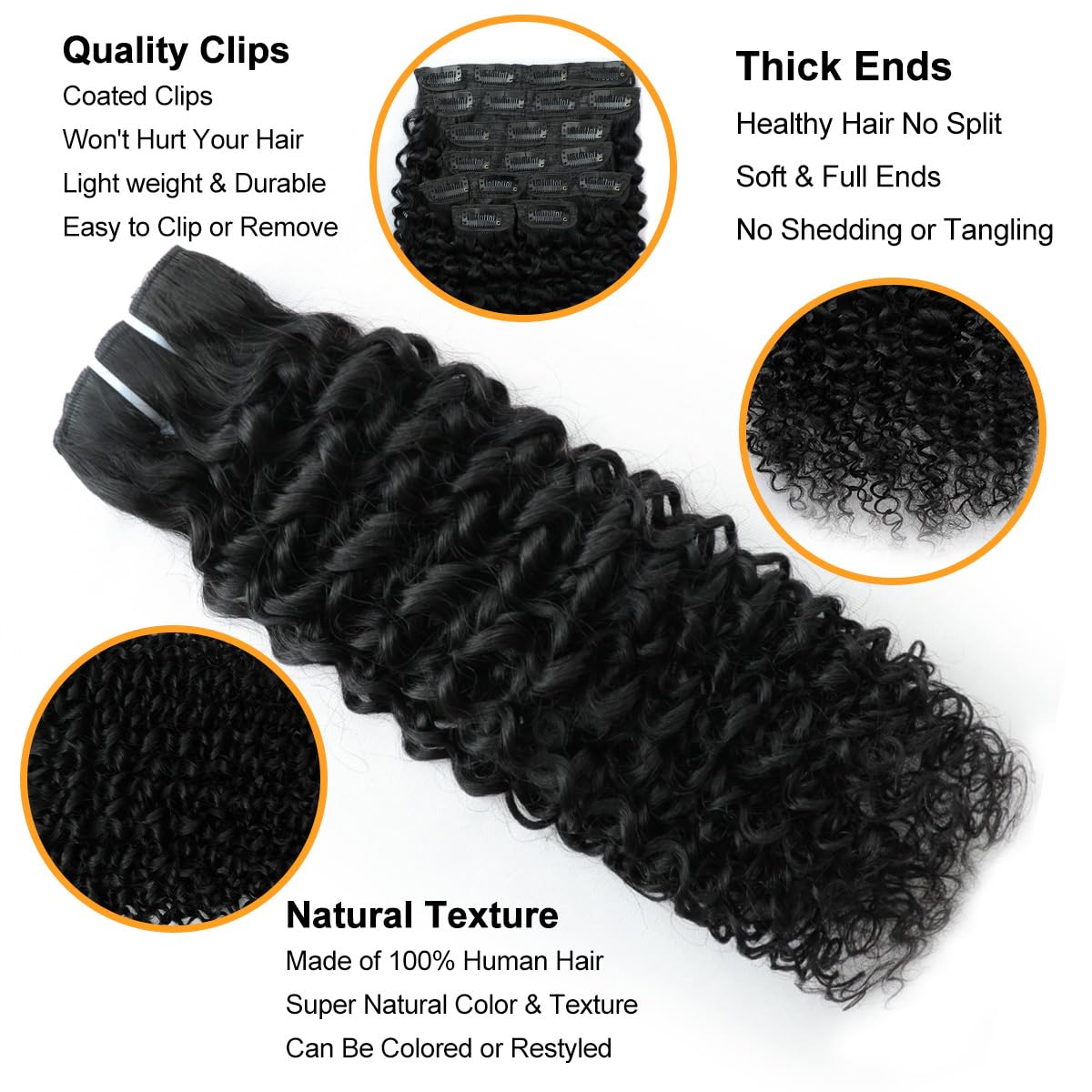 3C 4A Curly Clip In Hair Extensions Real Human Hair 18 Inch 110g 8pcs 20clip Kinky Curly Clip Ins Full Head for Black Women 100% Brazilian Remy Human Hair Extensions
