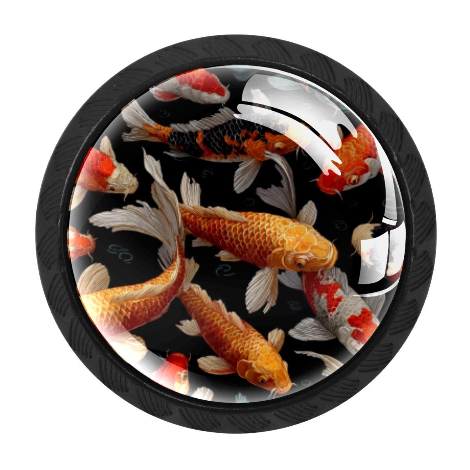 CHENZZZZ Fish. Koi Carp Pattern (14) Drawer Knobs 4 Pack Crystal Dresser Knobs 35mm Glass Cabinet Knobs for Home Office Bathroom