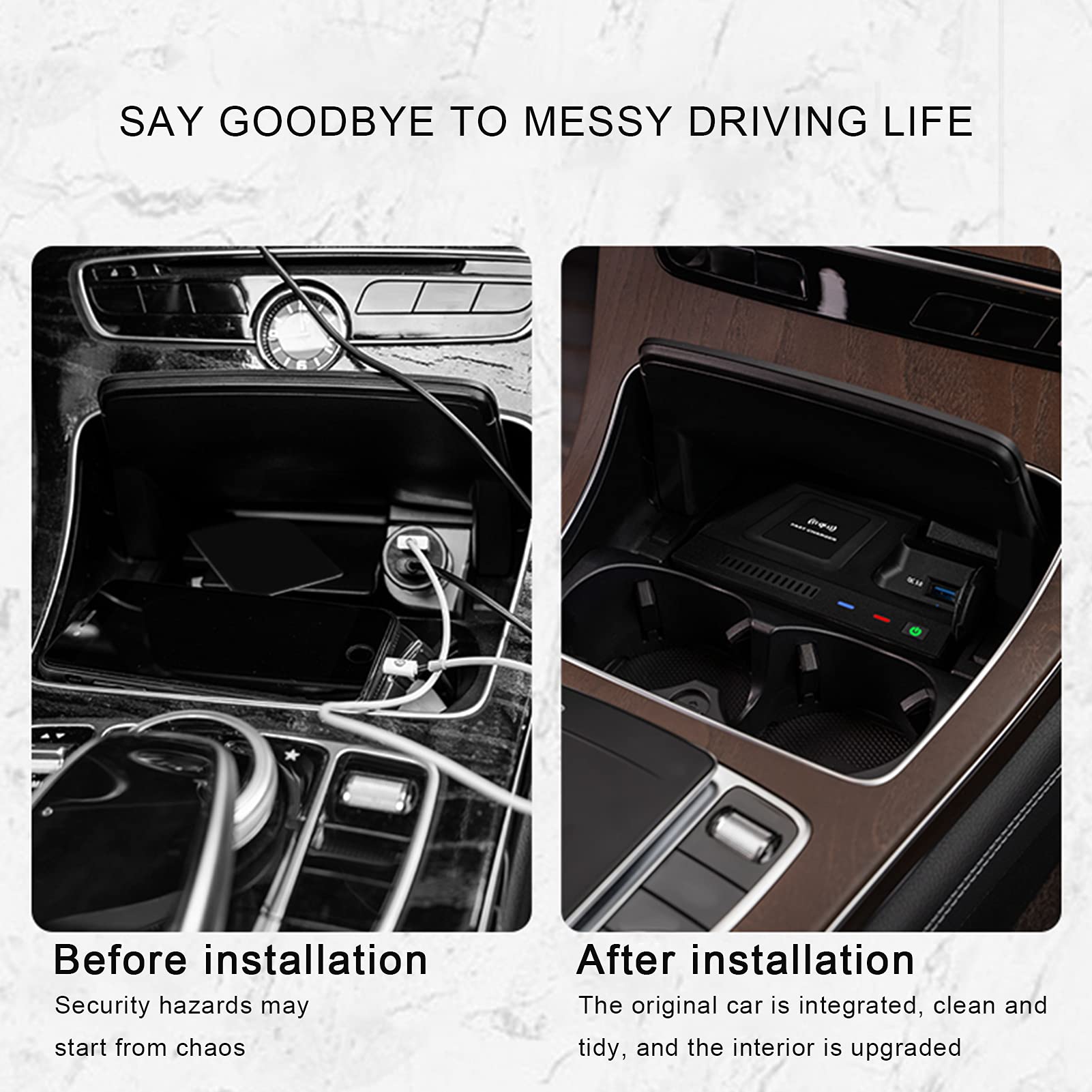 Soporte para Móvil para Coche para Clase C y GLC 2015-2020 con Carga Rápida y Puerto USB QC3.0