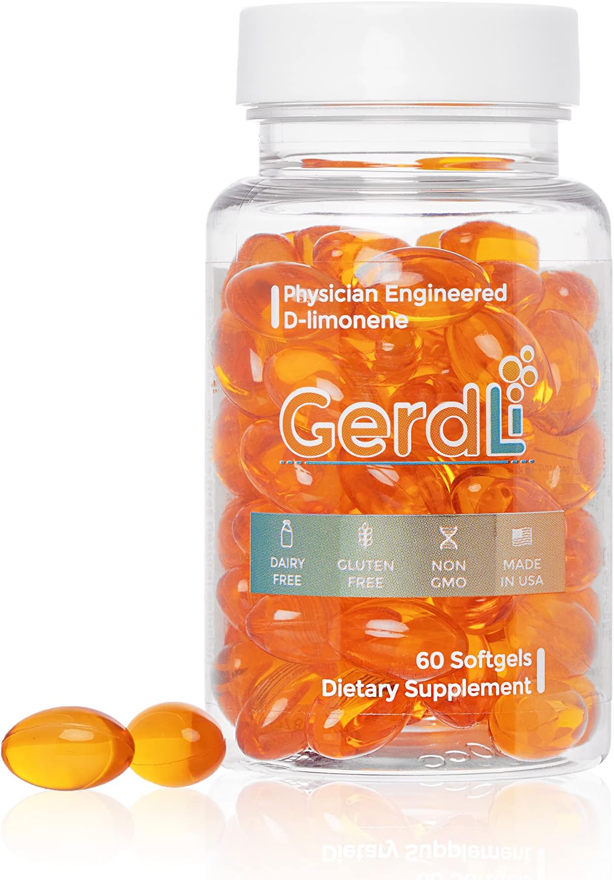 GerdLi - D-Limonene Physician-Engineered Acid Reflux Supplement for Gut Health | Non-Harmful Solution for Acid Reflux & Heartburn | GERD Solution | 60 Count