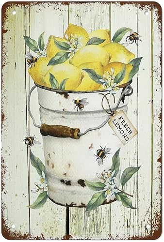 gunn Letrero de metal de limón vintage para decoración de pared de árbol de limón, pósteres retro para el hogar, jardín, baño, garaje, cafetería,