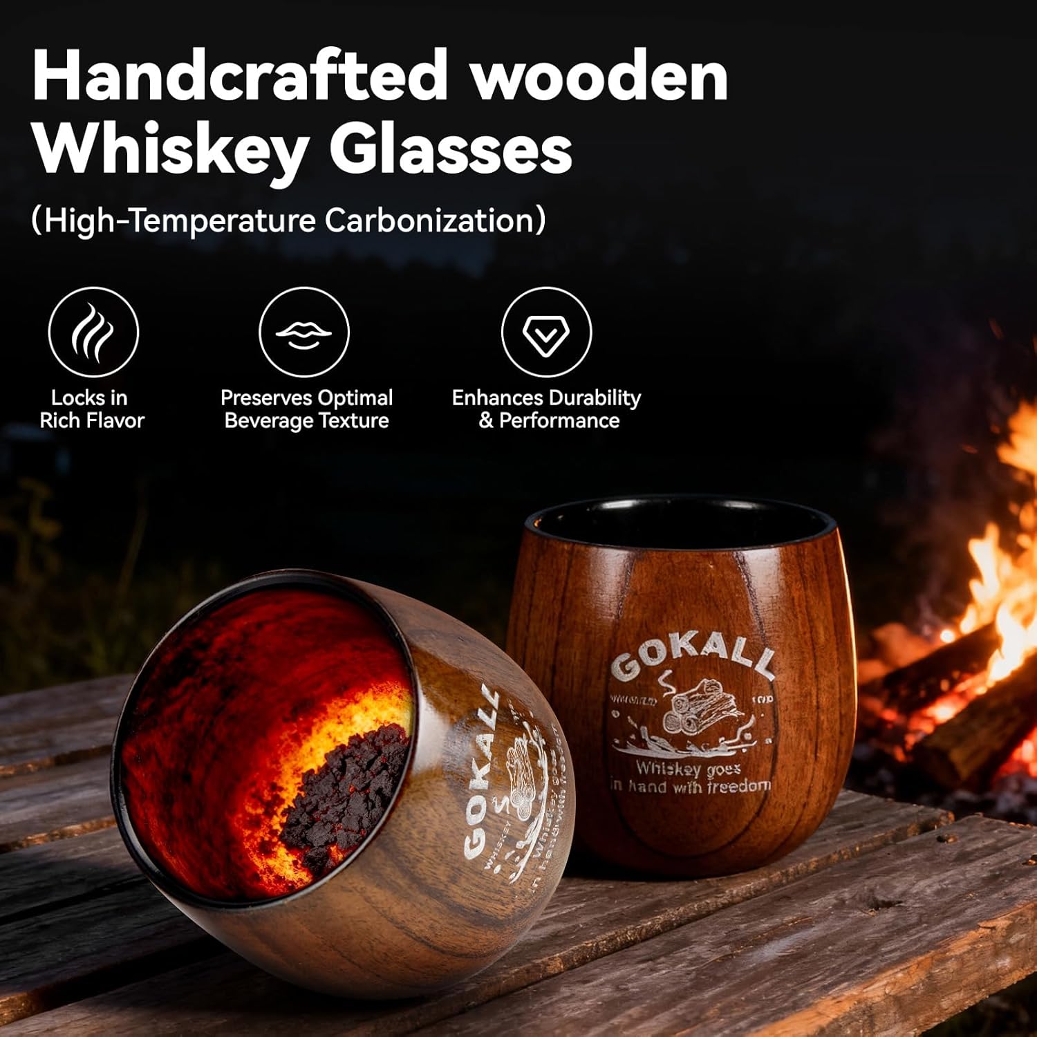 wooden whiskey glasses set of 2，Charred Wooden Bourbon Drinking Glass ，bourbon gifts for men，Handcrafted Premium Whiskey Glasses for Dad，Perfect Presents for Boyfriend Father Friends - Image 4