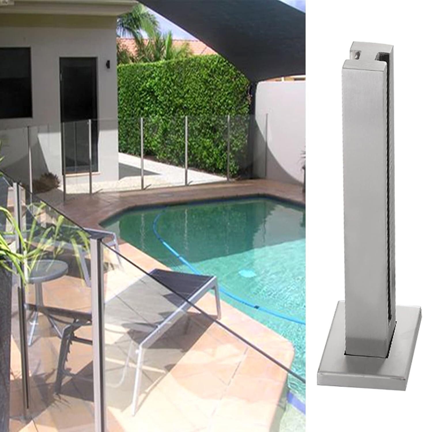 Varilla de fijación para Valla de Vidrio Poste de barandilla de Vidrio Cuadrado Abrazadera de balaustrada de Vidrio de Acero Inoxidable para balcón, jardín, Valla de Piscina Exterior Plata (