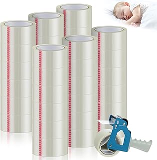 24 Roll No Noise Clear Quiet Packing Tape, 1.9'' x 54.7 Yards, Clear Silent Packing Tape Heavy Duty Packaging Tape with Packing Tape Dispenser Gun, Noiseless Shipping Tape for Moving Boxes Wrapping