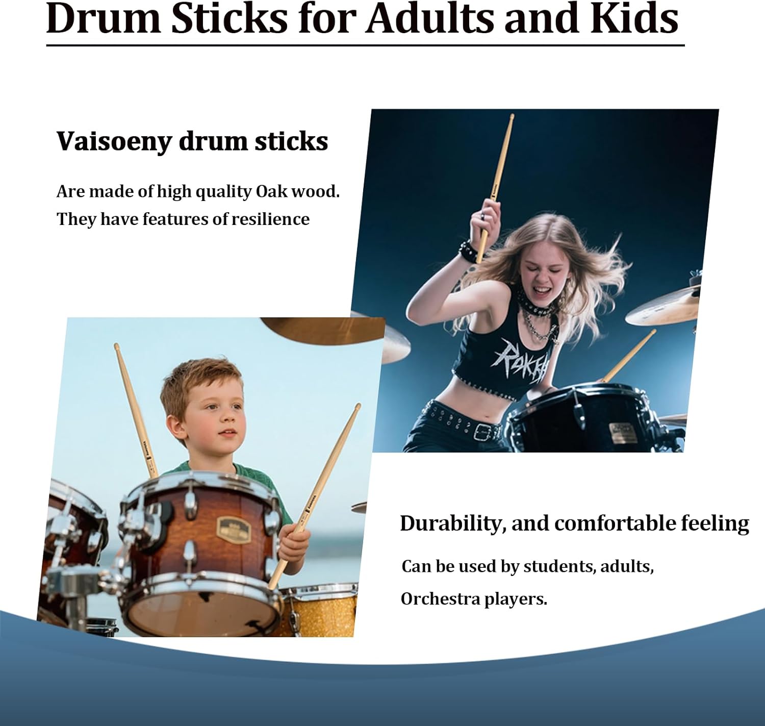 Drum Sticks, 5B Drumsticks, Classic Oak Wood Drumsticks for Drums, Professional Musical Instrument Percussion Accessories (12 Pair)