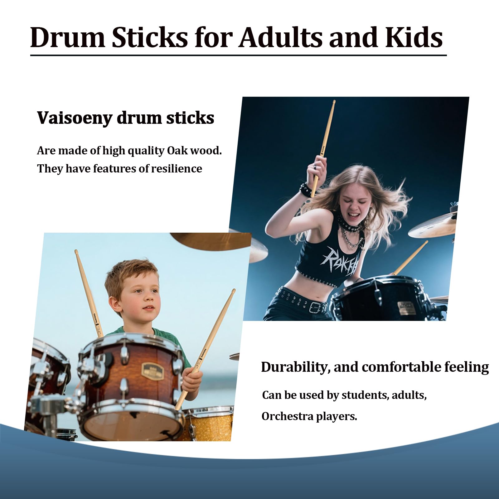 Bacchette per batteria 5B per adulti, 12 paia di bacchette classiche in legno di quercia per bambini, accessori professionali per strumenti musicali a percussione