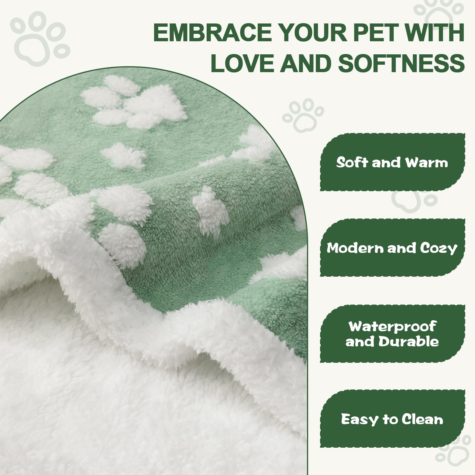 Yaning Waterproof Blanket for Dog Cat or Adult, Cute 3D Textured Paw Dog Blanket for Bed Couch Sofa, Soft Liquid Pee Proof Pet Furniture Protector, 60"x80", Green