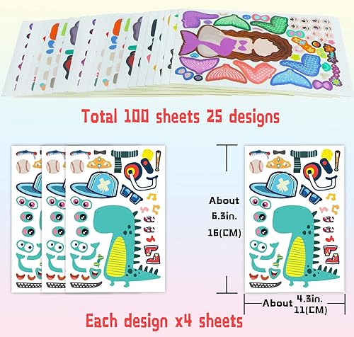 Miniatura 8 de BLIJOLA 48 hojas para hacer tus propias calcomanías para niños pequeños, hojas de calcomanías de cara de animal, bricolaje para festivales de