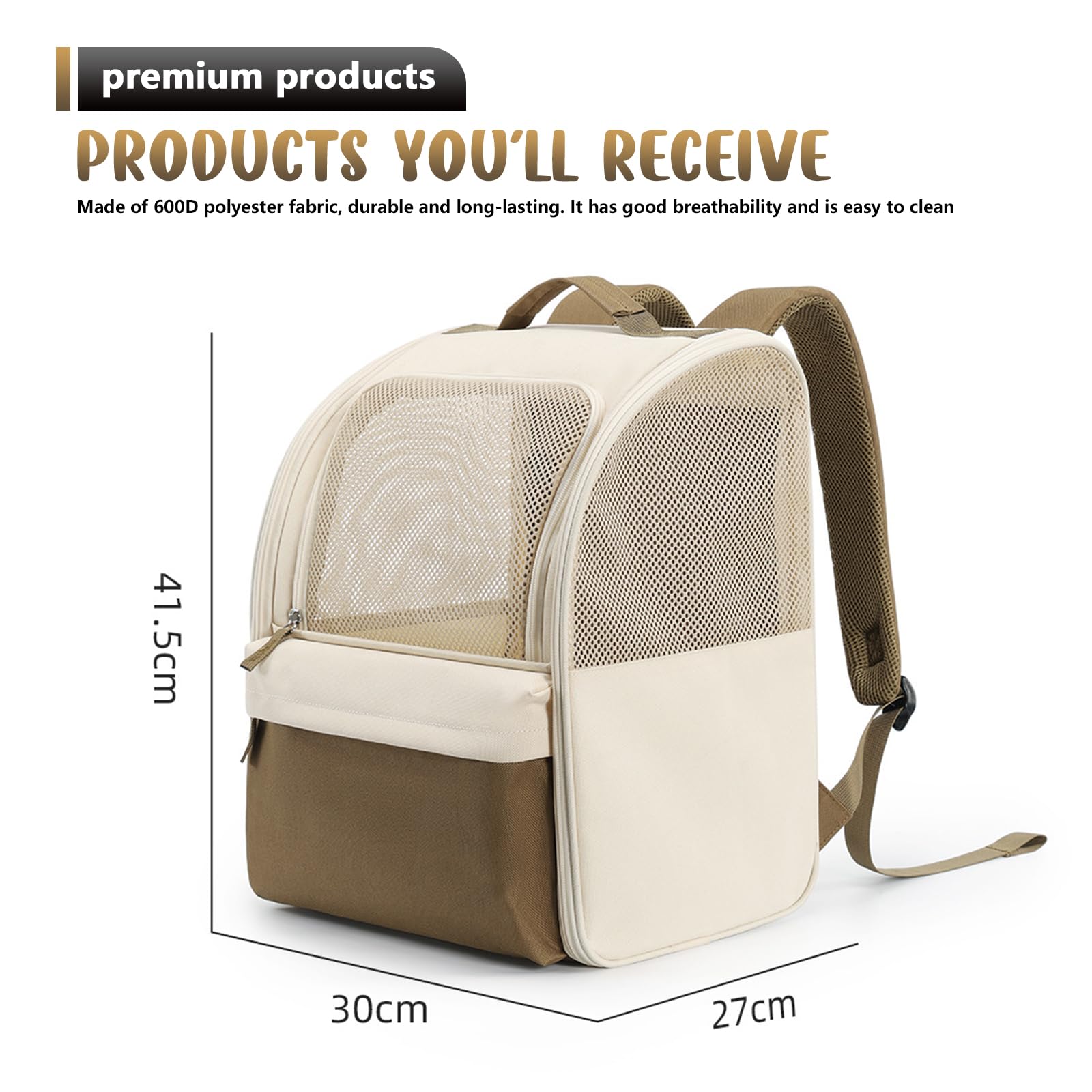 Katzenrucksack, Katzentransporttasche, Hunderucksack Faltbar mit Grossem Netzfenster Leichte, 600d Verschleißfestes Oxford-Gewebe, Fuer Kleine Hunde Und Katzen, 30 X 27 X 41,5cm (0-7,5kg)