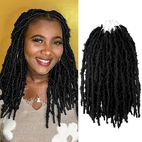 Rastas de ganchillo cortas de mariposa preenrolladas de 14 pulgadas, 8 paquetes de trenzas ligeras y suaves desgastadas, color negro natural