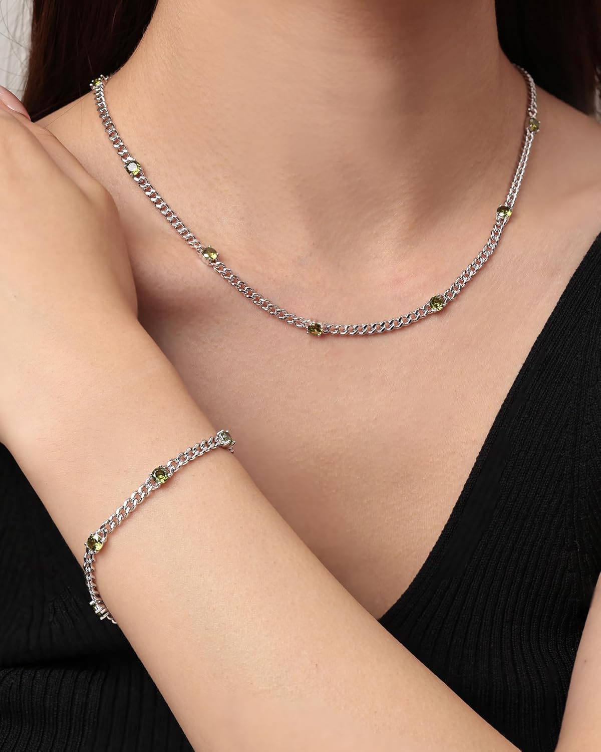 FANCIME 925 Sterling Silver 3.6mm Cuban Link Curb Chain Bracelet With Created Gemstone for Women Men Unisex - Image 2