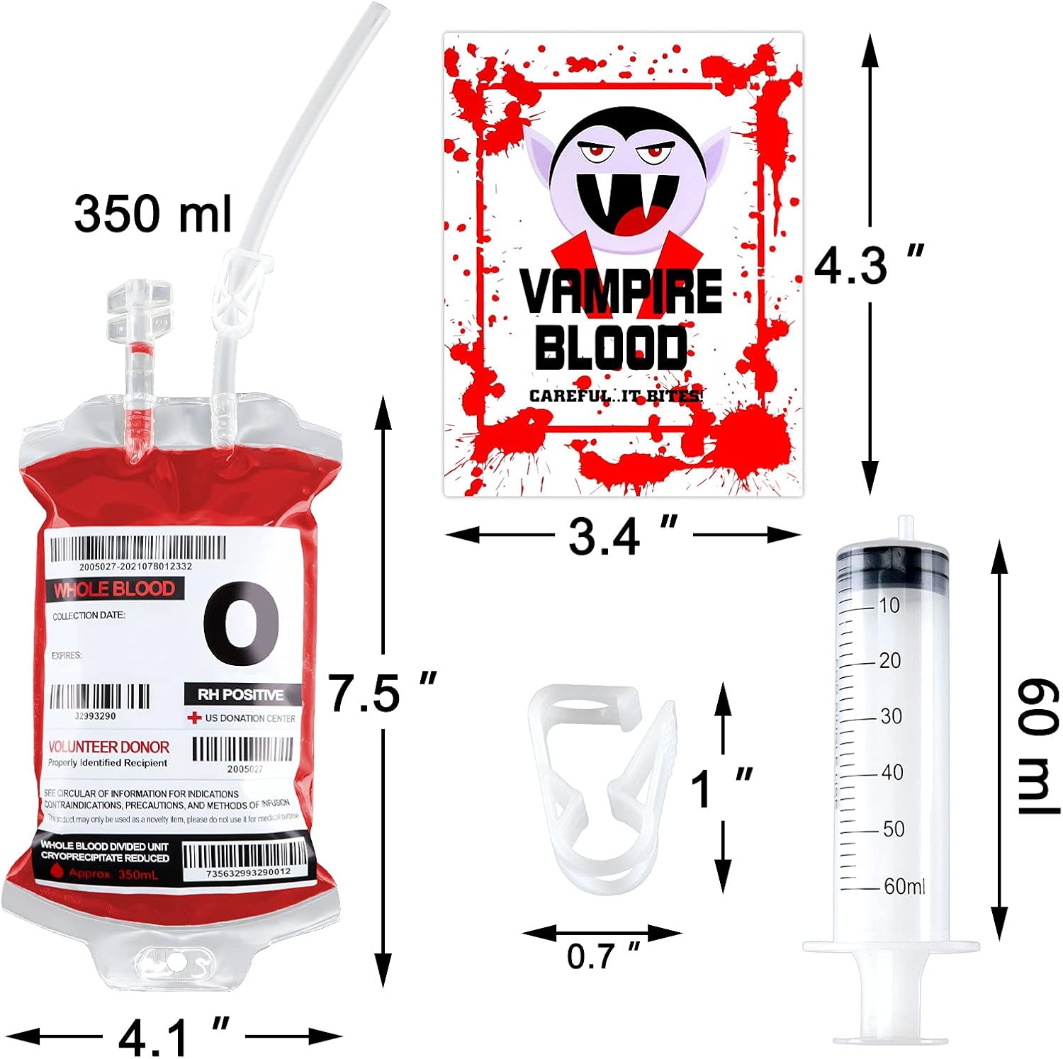 20 Pack Blood Bag for Drink IV Bags, 12 FL Oz Reusable Cups Containers with 40 Labels & 20 Clips & 2 Syringe for Halloween Vampire Zombie Nurse Graduation Hospital Theme Party Props : Industrial & Scientific