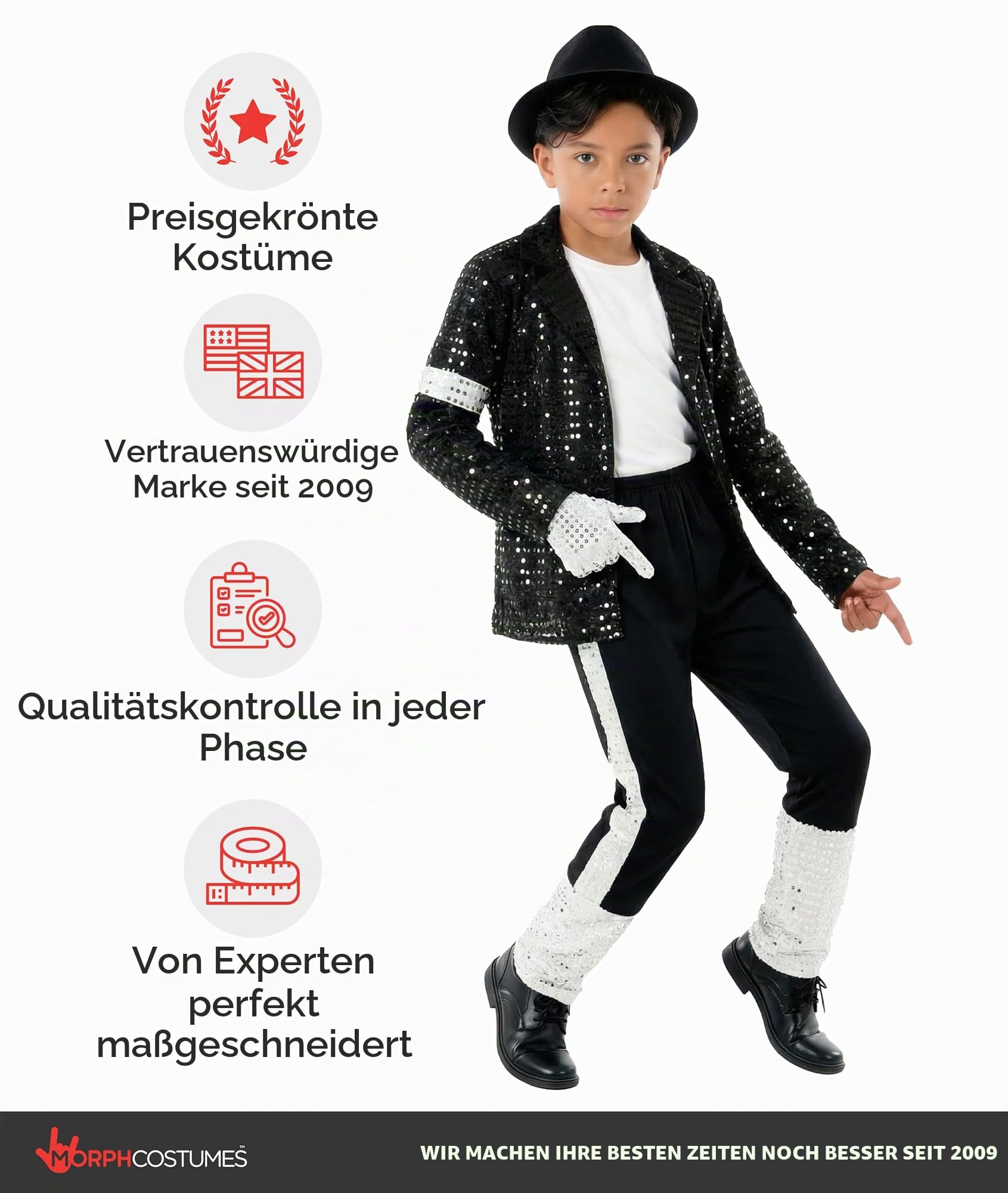 Morph Popstar Kostüm Kinder, 80er Jahre Halloween Kostüm Kinder