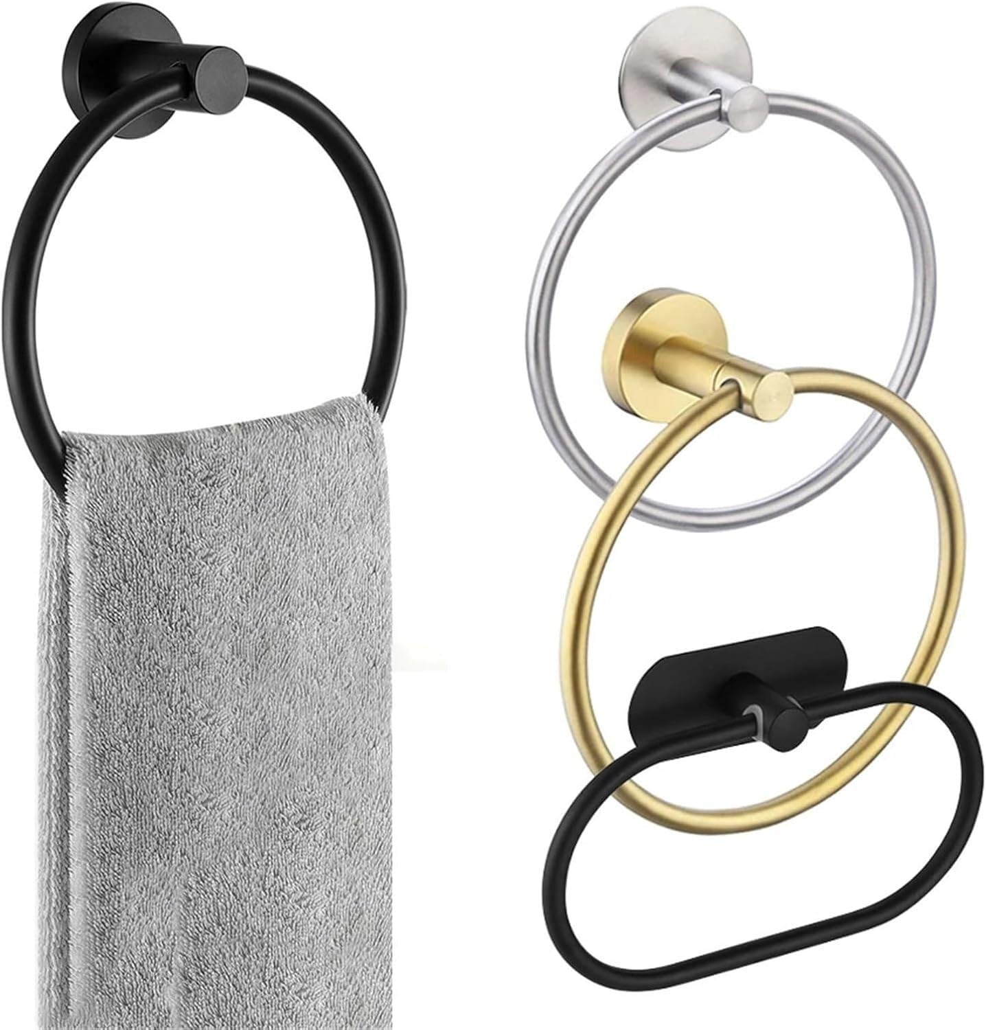 Anilla para Toallas, Toallero, baño Acero Inoxidable Autoadhesivo Montado en la Pared Pasamanos Multicolor(Schwarz)