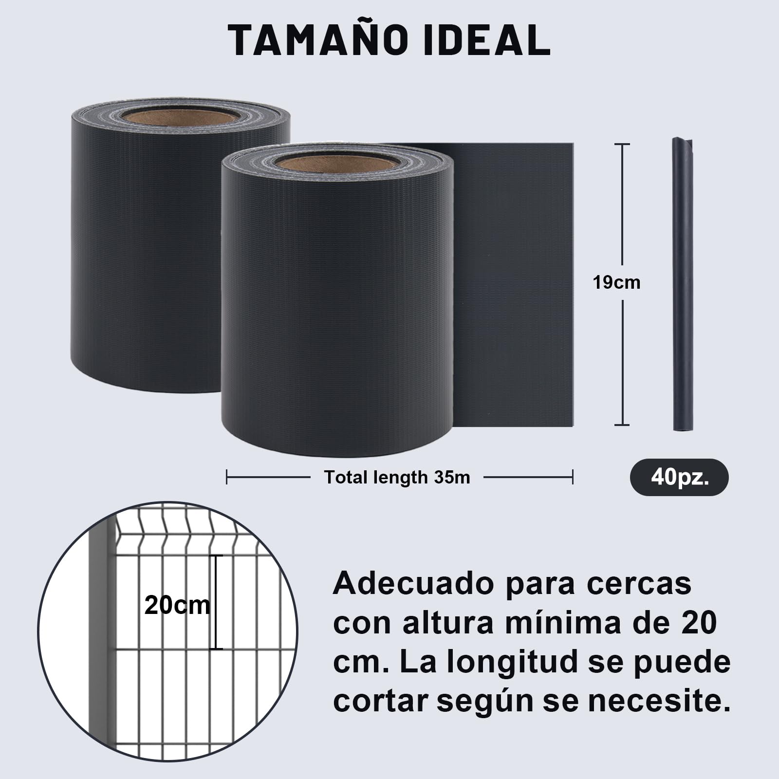 HENG FENG PVC privacidad Valla Tiras de Malla 70m x 19cm, Antracita | Tiras de Malla PVC 450g/m², resistente a la intemperie y rayos UV, cortavientos, con 40 Clips, para Jardín, Terraza, Balcón
