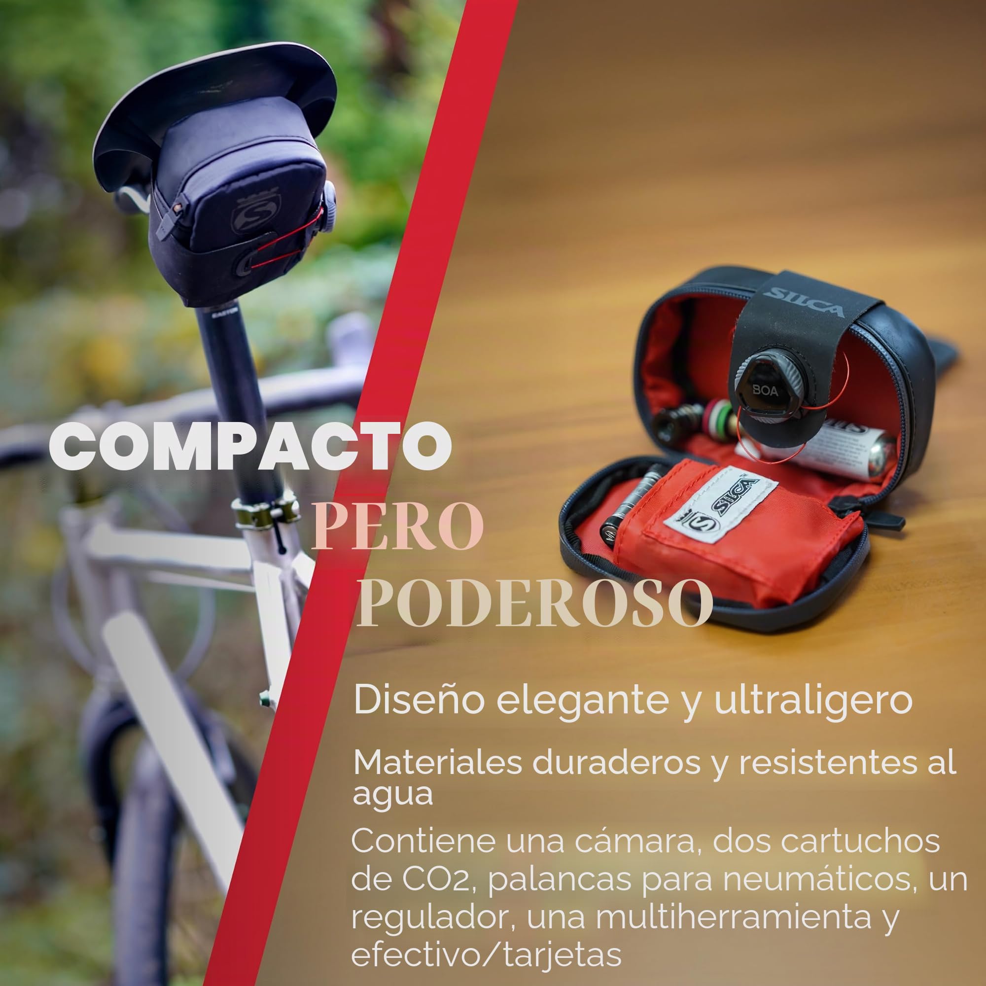 SILCA MATTONE | Bolsa de Bicicleta con Sistema de Cierre Boa | Almacenamiento Impermeable con Cremallera YKK | Bolsa de sillín de Bicicleta | Bolsa de Bicicleta de Carretera | Bolsa pequeña para