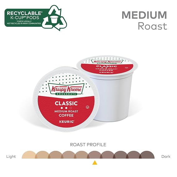 Krispy Kreme Classic Keurig Single-Serve K-Cup Pods, Medium Roast Coffee, 60 Count (6 Packs of 10)
