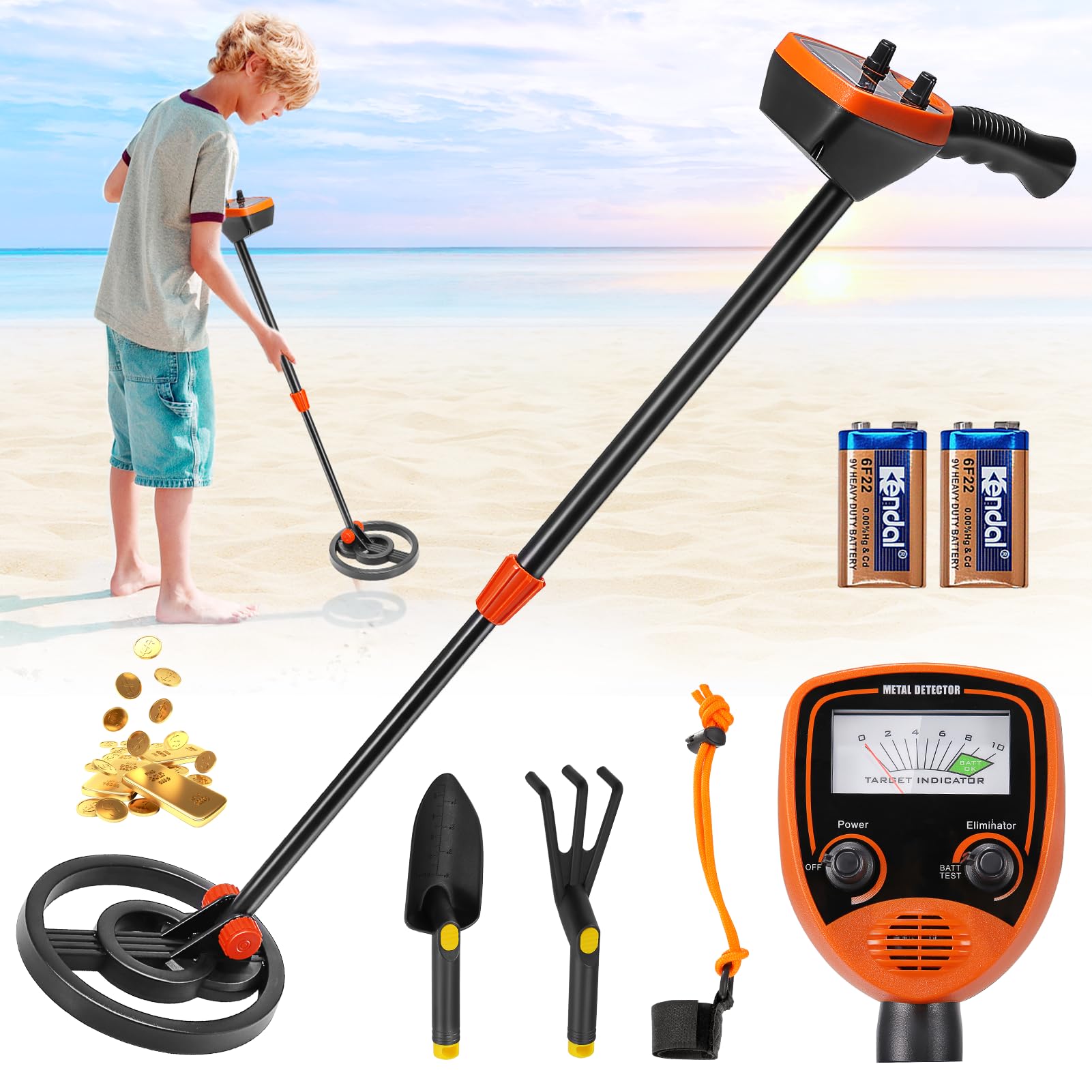 Detector de Metales niños, Sunowl Detector Metales Niños Ajustable en Altura con 2 Modos, Bobina de Búsqueda Impermeable, Detector de Metales para Niños de Alta Precisión de 10-100cm para Metal