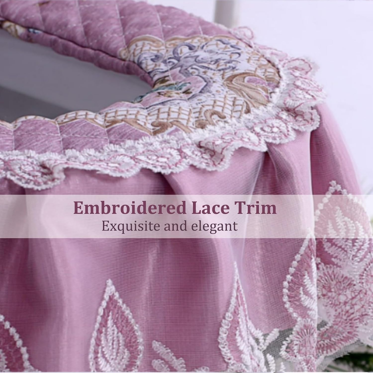 Velvet Embroidery Lace Toilet Mat,Soft Microfiber Bathroom Toilet Lid Cover,Warmer Washable Toilet Seat Cover/Lid Cover/Tank Cover Set, All Seasons,3 Pieces(I)