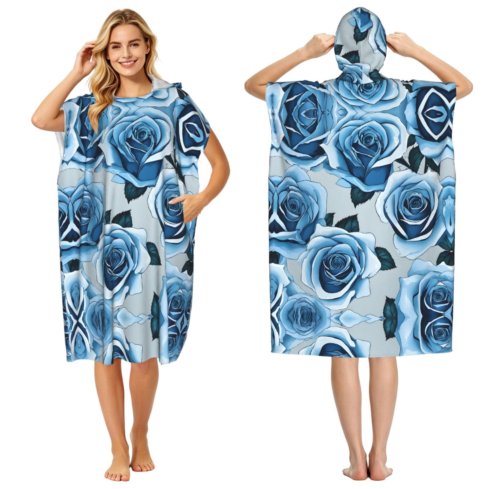 Poncho plage d'été pour surf et bain adulte imprimé rose turquoise