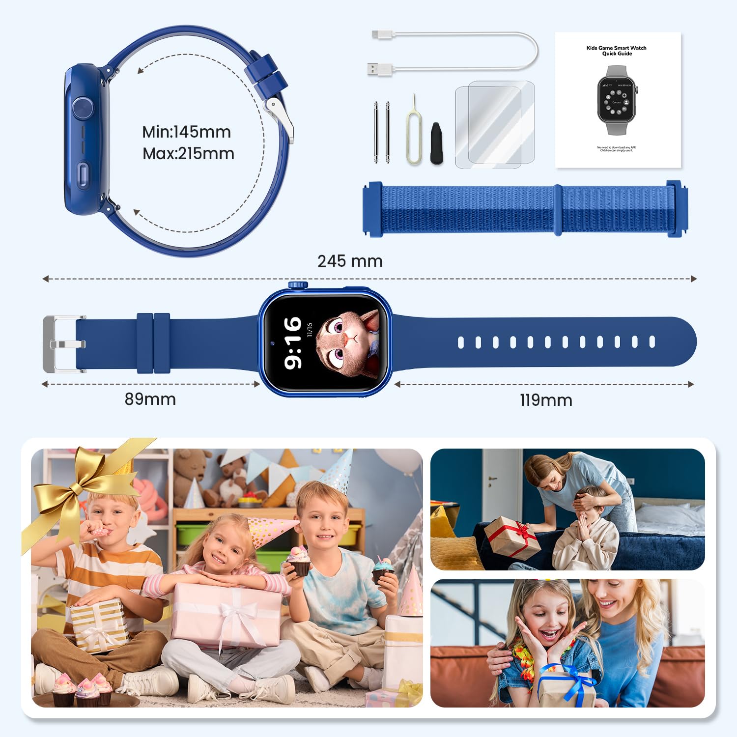 Reloj Inteligente Niño, 4G Smartwatch Niño con GPS y Llamadas, Doble Cámara, Videollamada, SOS, Modo Escuela, Despertador, Linterna, IP68, Podómetro, Regalo Niñas y Niños Azul, 3 Años Garantía