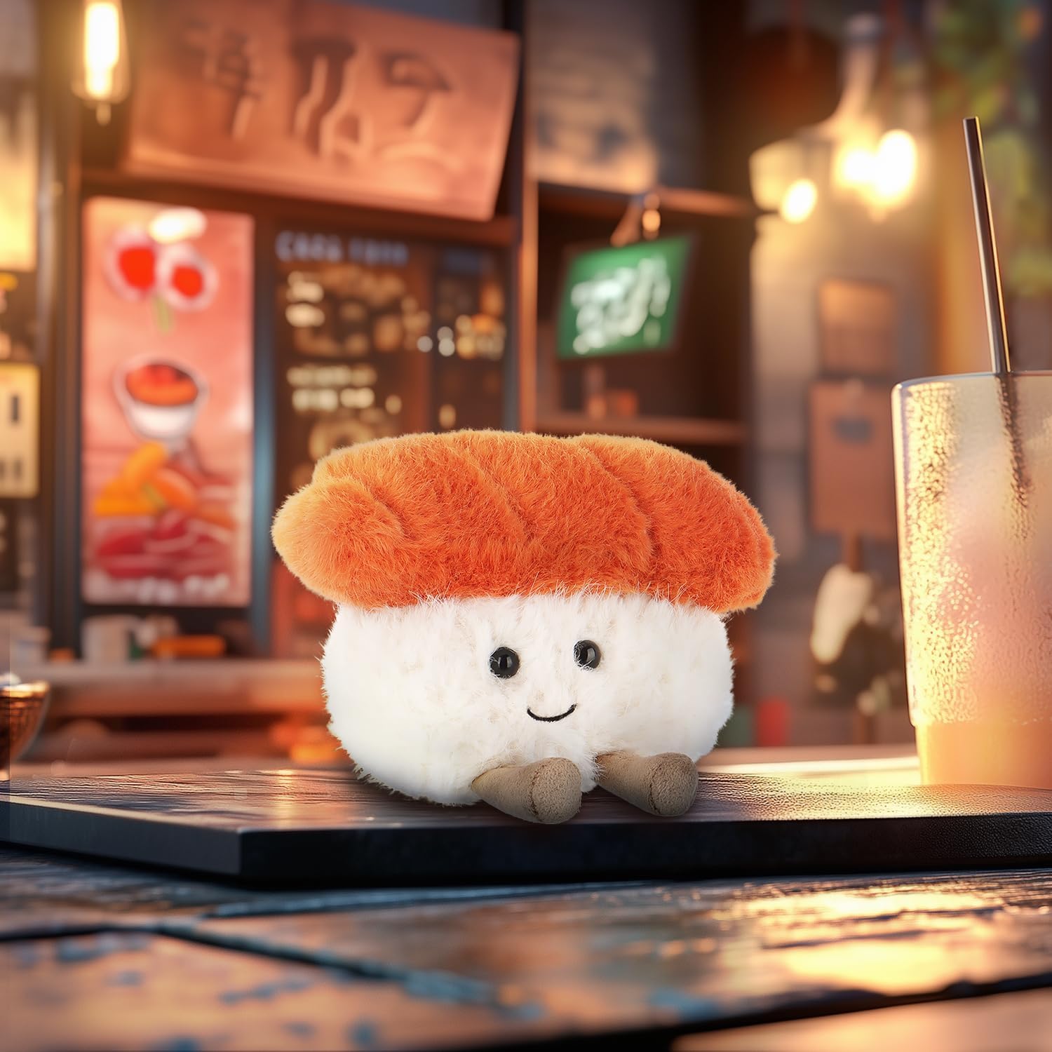 Apricot Lamb Sushi Plush Food Plushies Stuffed Animals for Kids, Soft Cute Plush Toys for Baby Girl and Boy, Fluffy Salmon Sushi