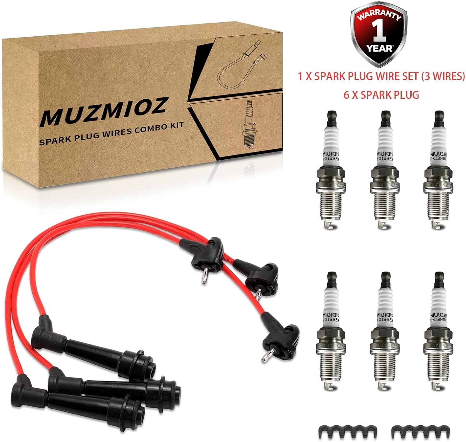 Set of 3 PCS Ignition Spark Plug Wires 90919-15570 6404 RC-TE79 & 6 Iridium Spark Plugs Set Compatible with Toyota Lexus 2001-2005 IS300 1998-2000 SC300 1998-2005 GS300 Supra 3.0L V6