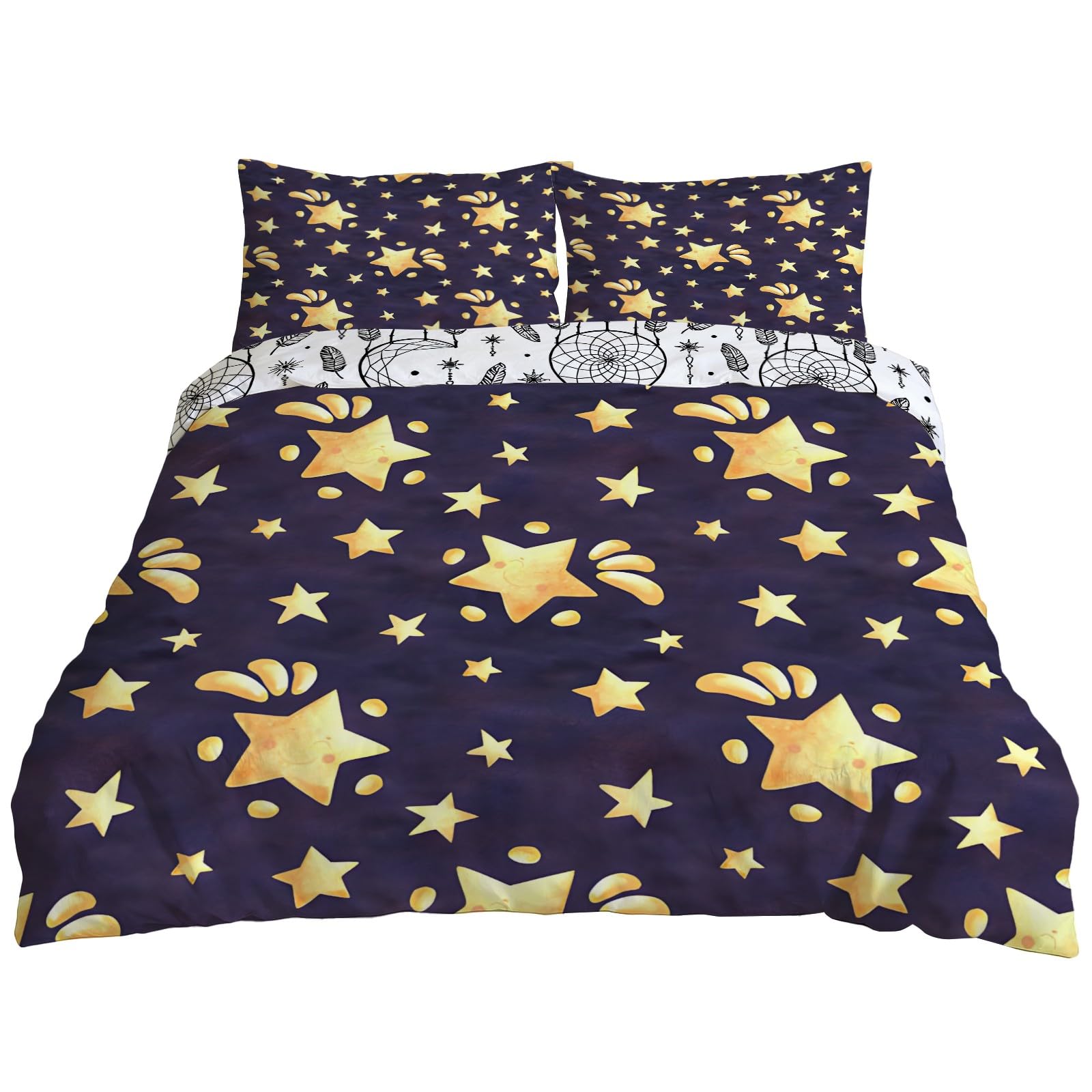Housse de couette 200x200 anti-glissement avec zip invisible étoiles