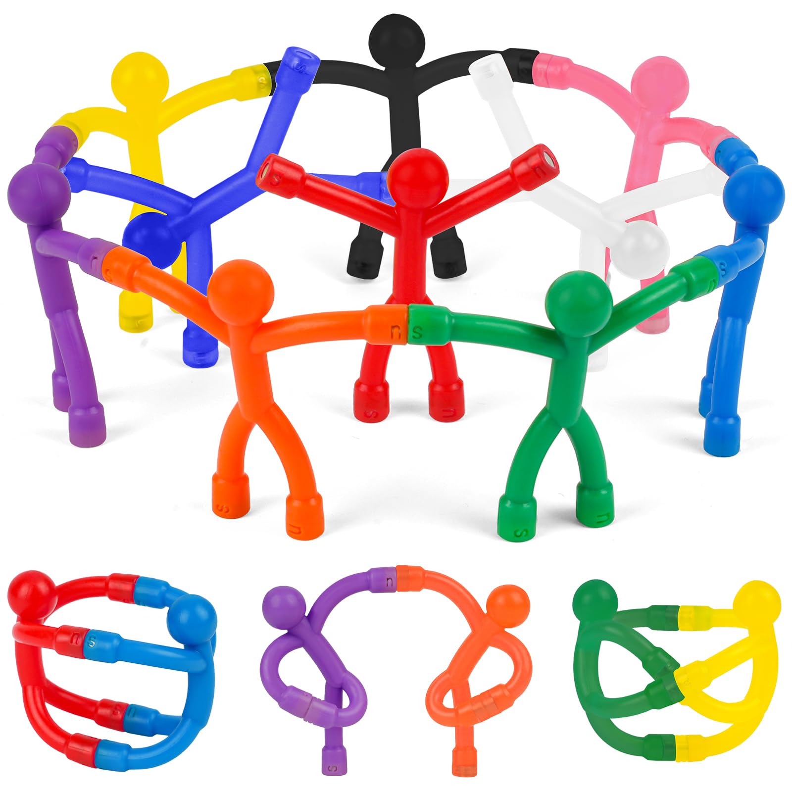 AUAUY Man Magnetic Toys, 10PCS Fridge Magnets Men Toy, Colorful Flexible Rubber Magnet for Kids Gifts, Funny Fidget Novelty Kids Travel Toys for Refrigerator, Door, Office, Classroom Decor