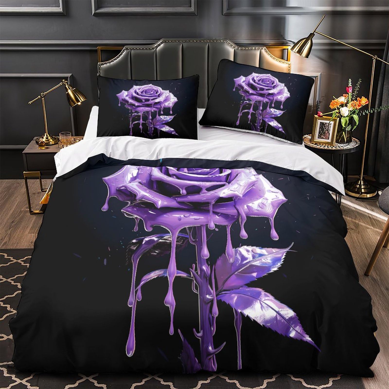Housse de couette violette imprimée en 3D avec motifs papillons pour lit Super King 260x220cm