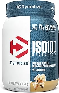 Dymatize ISO100 Hydrolyzed Protein Powder, 100% Whey Isolate Protein, 25g of Protein, 5.5g BCAAs, Gluten Free, Fast Absorb...