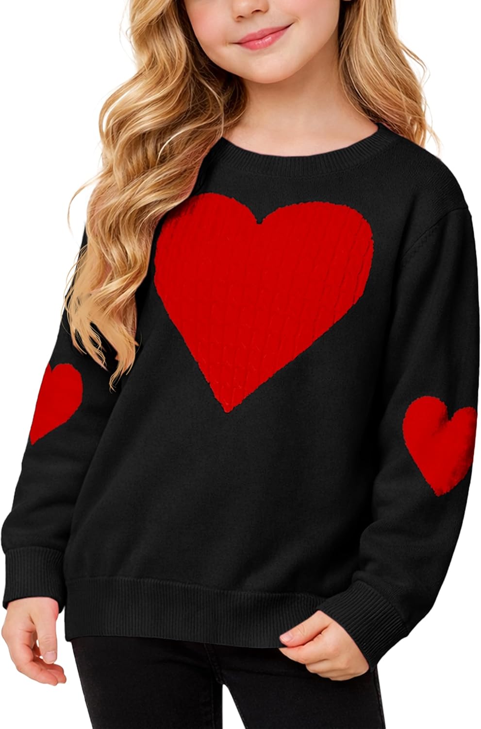 Girls Valentine Sweater Kids Long Sleeve Cute Heart Winter Holiday Knit Pullover 5-14 Years