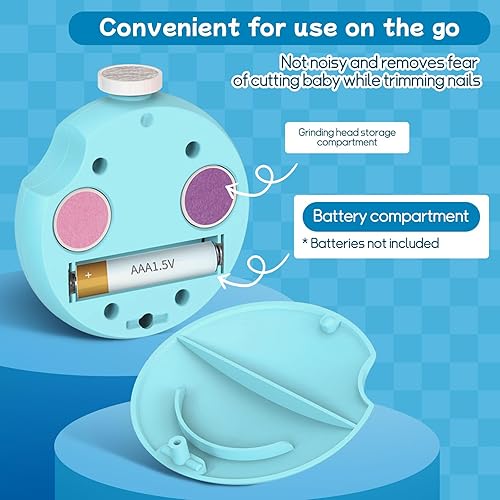 Miniatura 8 de Tinabless - Cortador de uñas eléctrico para bebés, lima de uñas 6 en 1, lima de uñas para bebé, kit de manicura para niños pequeños o adultos (azul)