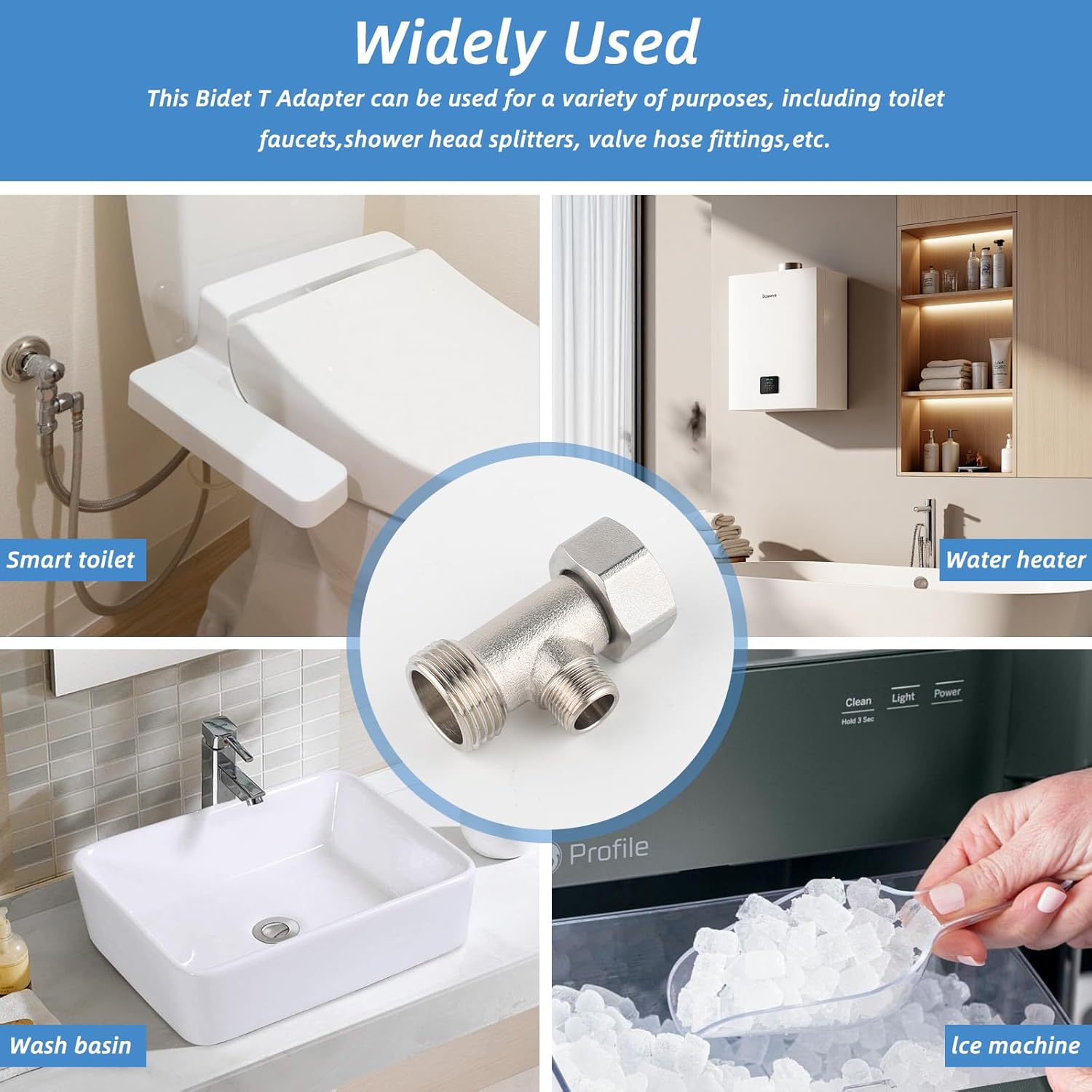 Bidet T Adapter,3 Way 7/8"x7/8"x3/8" Valve with Gasket,T Valve Hose Splitter for Bidet Sprayer,Shower Head Diverter,Toilet Faucet Connector Fitting