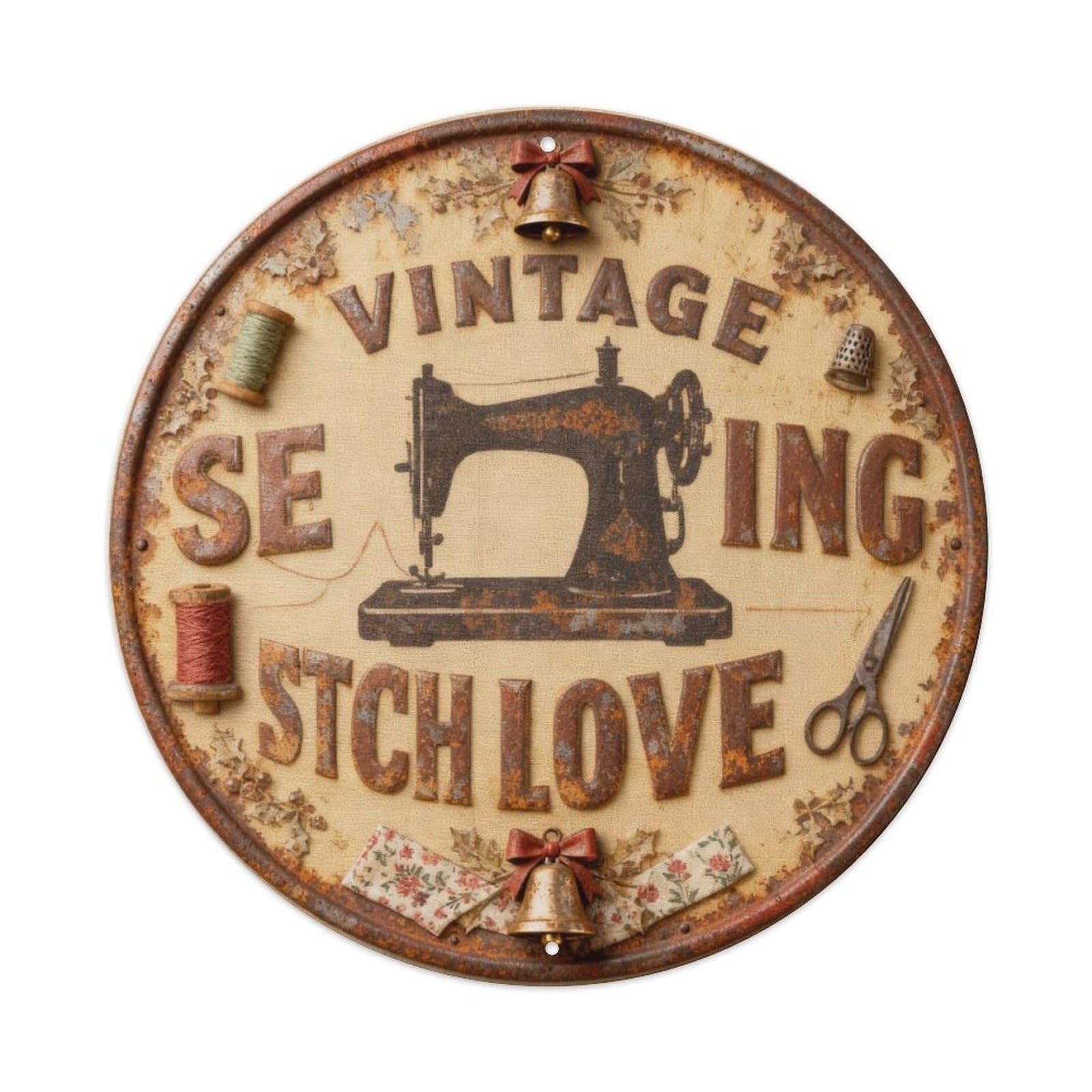 VINTAGE SEWING MACHINE STITCH LOVE Metal Tin Sign Plaque