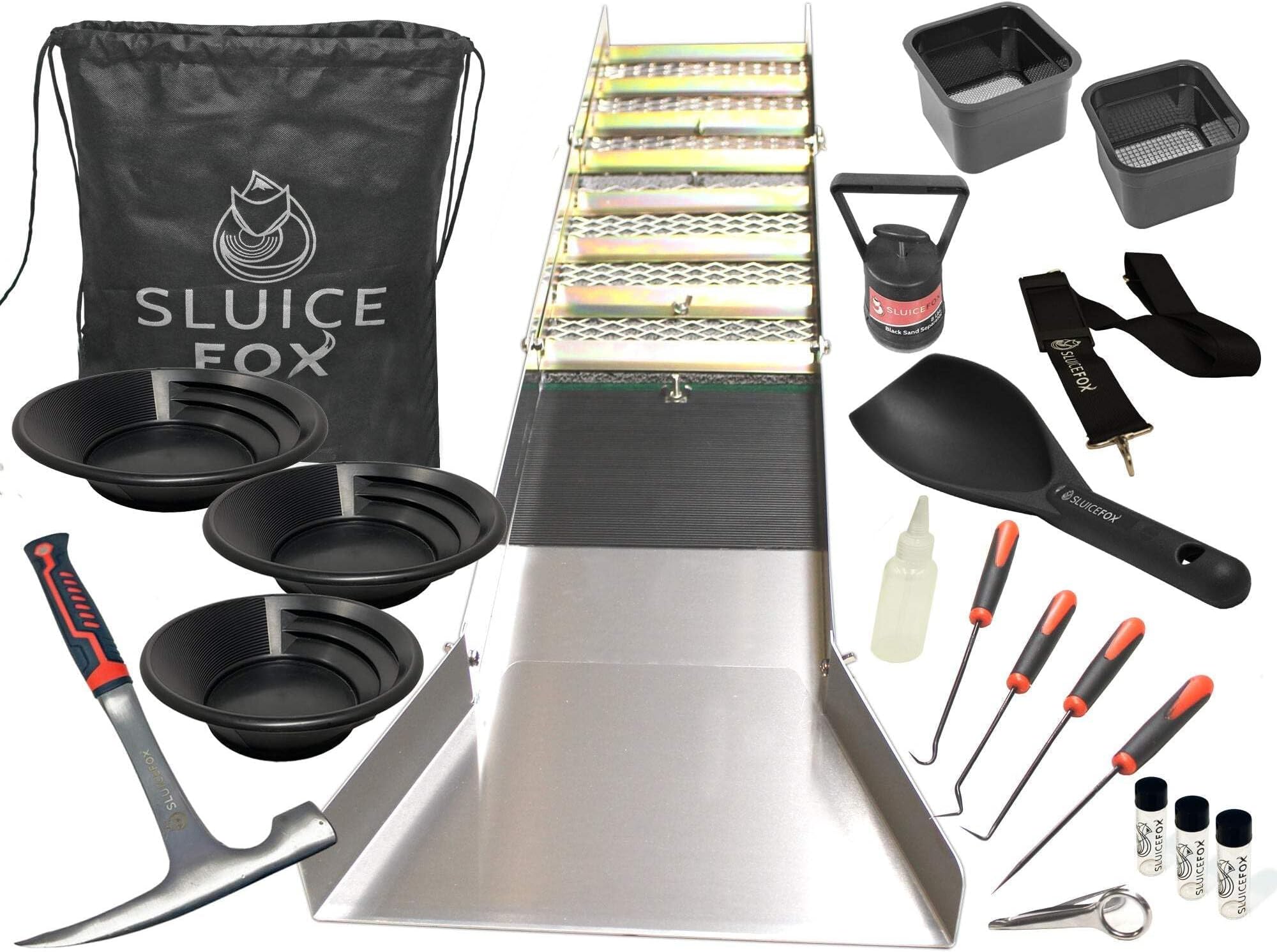 Complete Gold Mining Kit; 50 inch Folding Sluice Box; Gold Prospecting Equipment; 22-Piece Kit; Assembled in USA