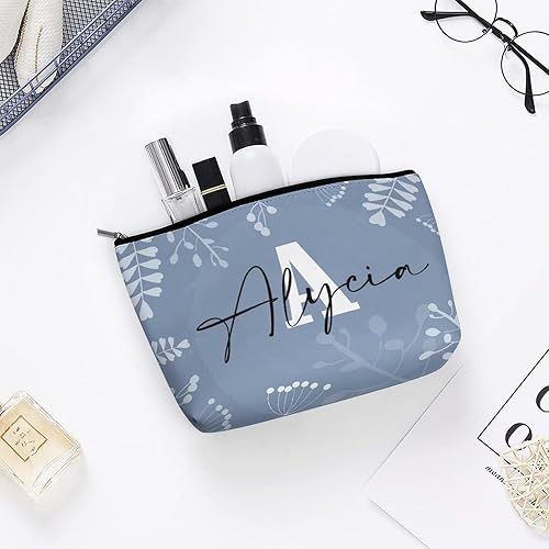 Miniatura 5 de Bolsa de maquillaje personalizada del alfabeto A-Z, con monograma floral, bolsa de cosméticos con nombre personalizado, bolsa de maquillaje pequeña