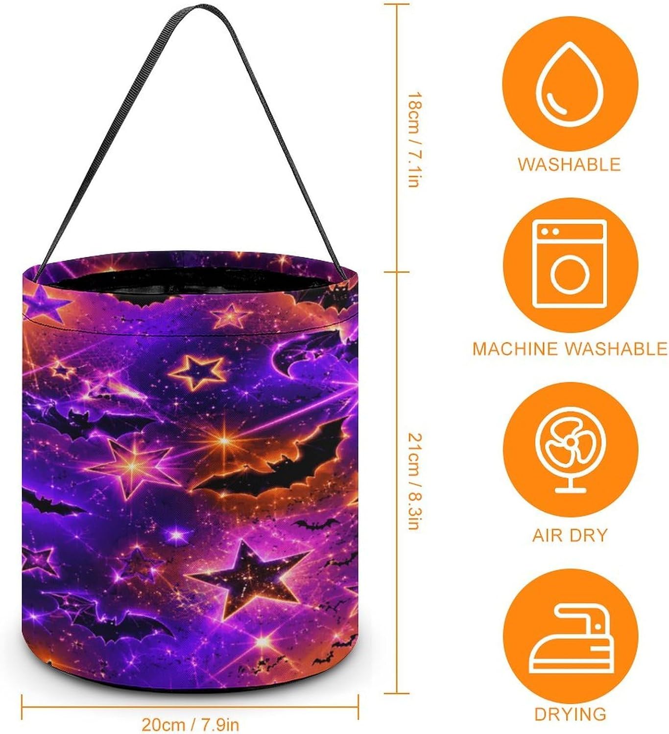 Luminous Bat Halloween Trick Or Treat Bucket Candy Tote Hand‑held Pouch for Cosplay Theme Party Gift Storage image 2