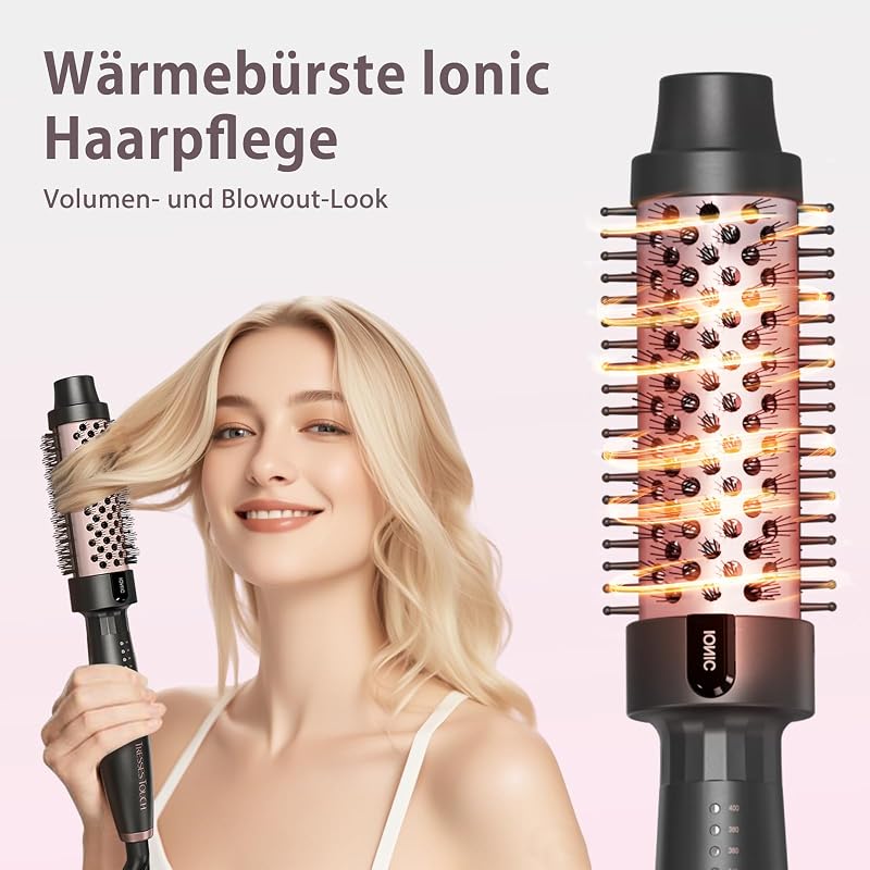 Perie electrică cu încălzire Tresses Touch, cu înveliș ceramic și turmalină, tehnologie cu ioni negativi, 5 trepte de temperatură, voltaj universal, aur roz, încălzire rapidă în 30 secunde