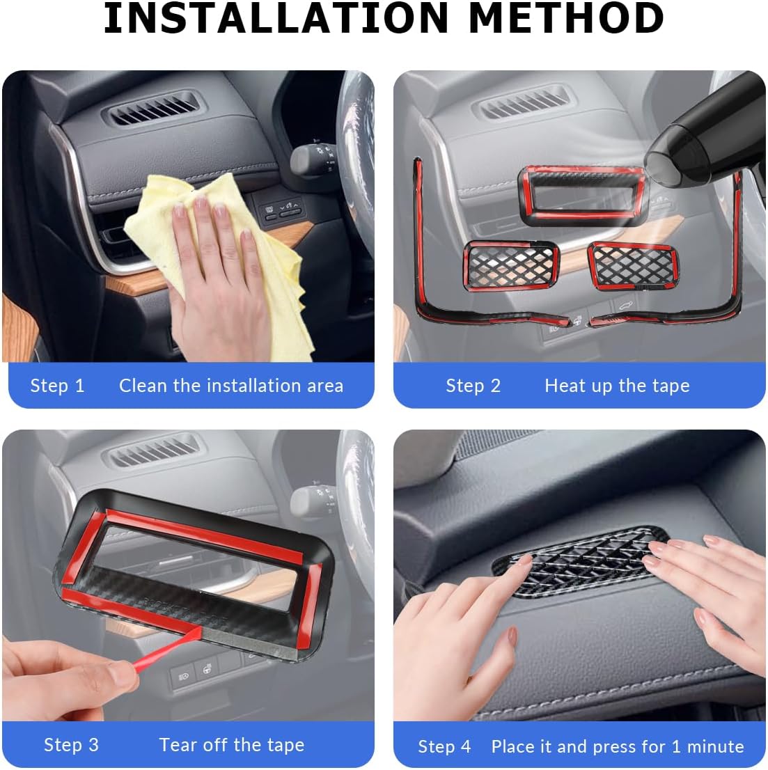 INTGET Center Console Dashboard Side Air Vent Outlet Cover for 2026 Toyota Grand Highlander Accessories 2024 2025 Interior Trim Kits with Headlight Control Switch Cover (ABS Carbon Fiber, 5PCS)