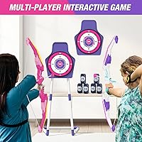 Vista 6 de Paquete de 2 arcos y flechas para niños de 4 a 6 años, juego de tiro con luz LED con 24 flechas de ventosa, 1 objetivo de pie, 6