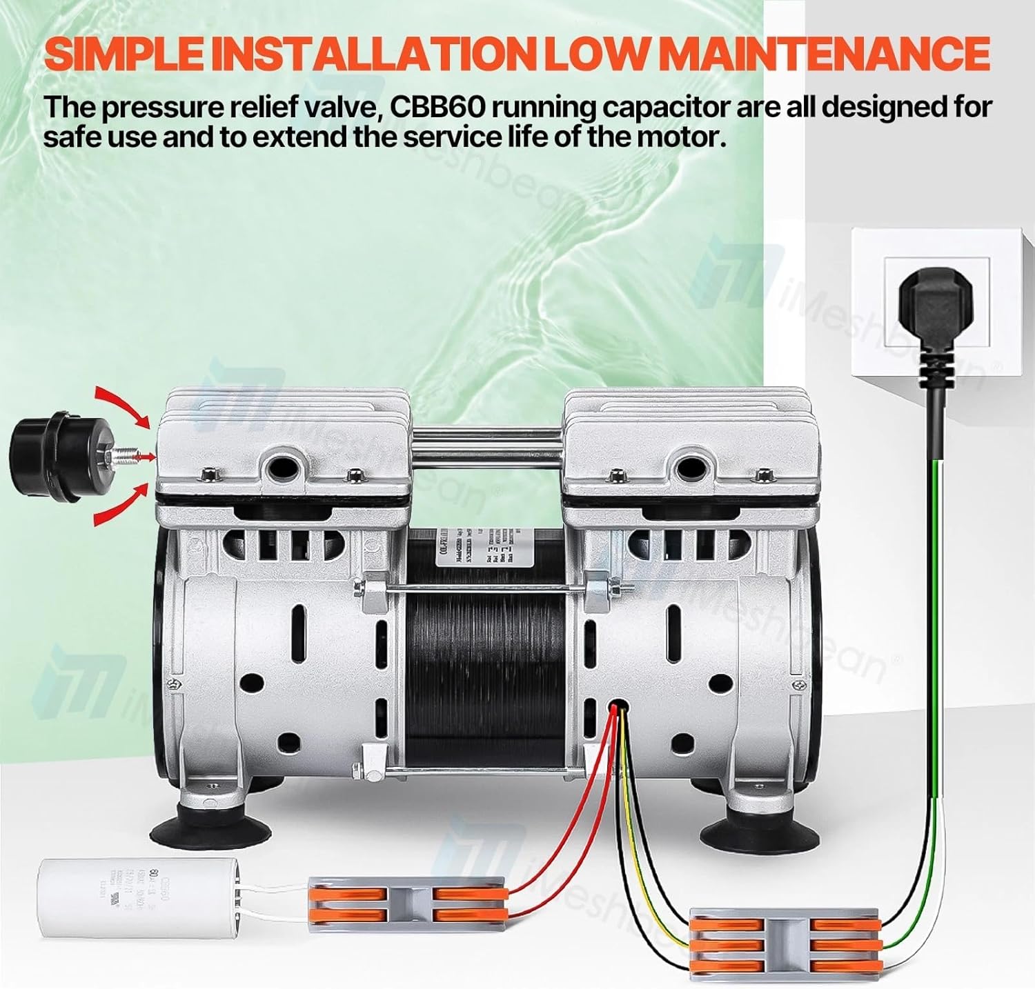 iMeshbean Pond Aerator, 550W Power 5.76CFM for Up to 3 Acre 50', 3/4 HP Compressor Aerator Pump Available Year Round, for Pond and Lake System, Deep Water Oxygenation Circulation