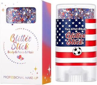 4 e Juli Glitter Stick Kroppsmakeup i Rött, Vitt och Blått inför fjärde | Glitterstick för ansiktsdekoration För självständighetsdagen, skönhet, festival, kostymfest, flickor, tjejer, outfit,