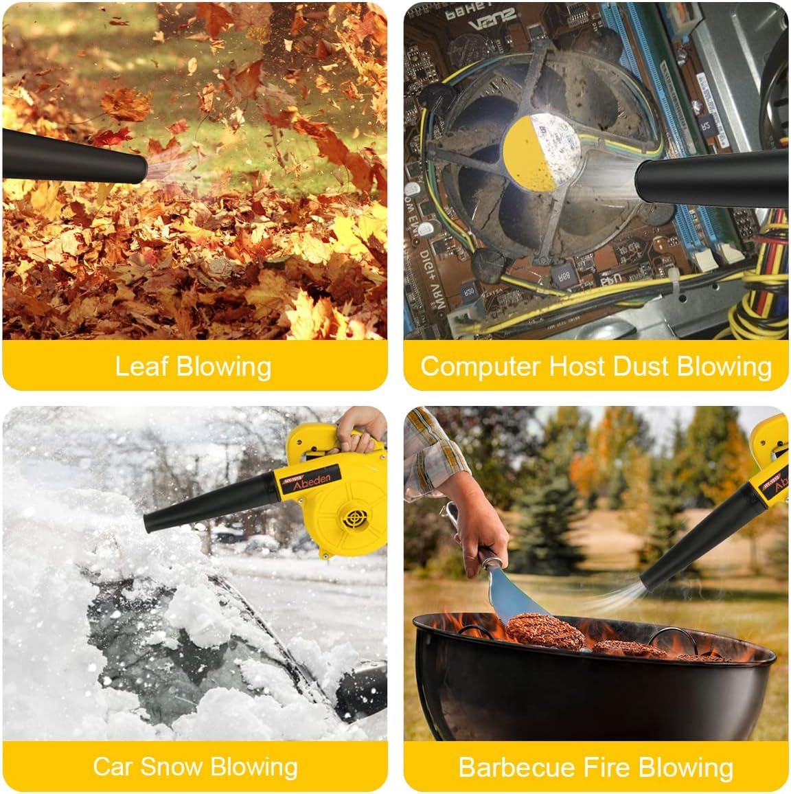 Corded Electric Leaf Blower,2 in 1 Small Handheld Lightweight Sweeper/Vacuum,110V 400W Portbale Blower for Leaf/Snow/Dust Blowing (Yellow) - Image 5