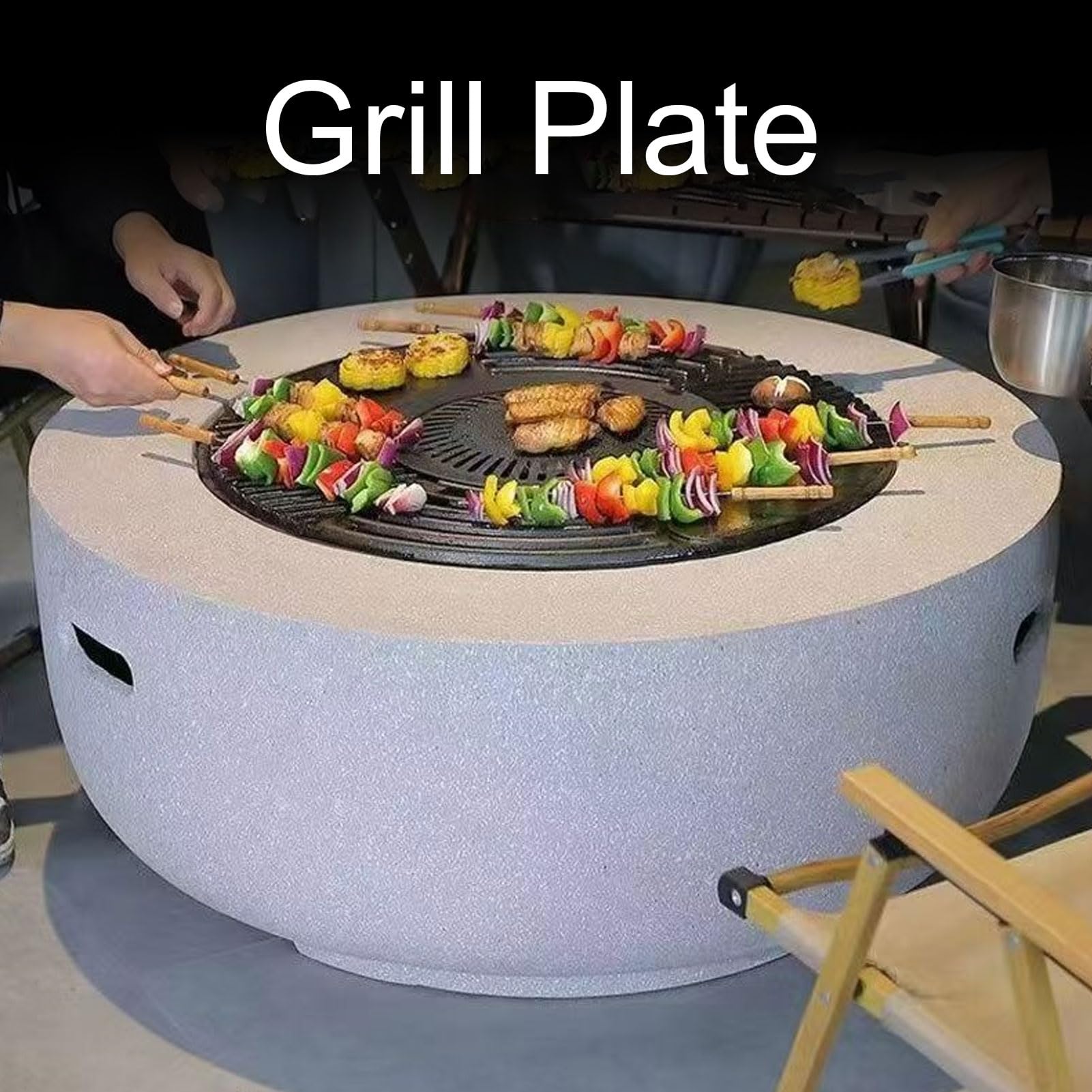 Pssopp Placa de Parrilla de Hierro Fundido, Revestimiento de Esmalte, Sartén Redonda de 42 Cm para Cocinar en Interiores y Exteriores, Estufa de Gas de Carbón