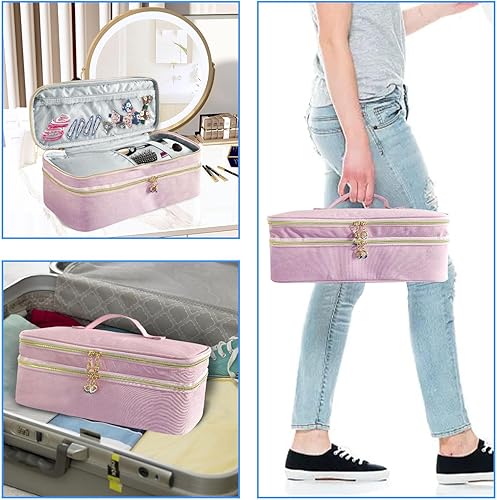 Miniatura 6 de Bolsa de viaje para herramientas para el cabello con almohadilla resistente al calor, funda de transporte de viaje de doble capa para alisador,