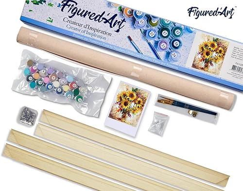 Vista 462 de Figured'Art - Juego de pintura por números, lienzo enrollado sin marco, para manualidades, para adultos, 16 x 20 pulgadas, jarrón de peonías