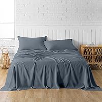 Vista 7 de PANDATEX Juego de sábanas de lino con textura de lino gris y azul, 55% viscosa de bambú, 45% algodón, tamaño matrimonial, suaves, frescas